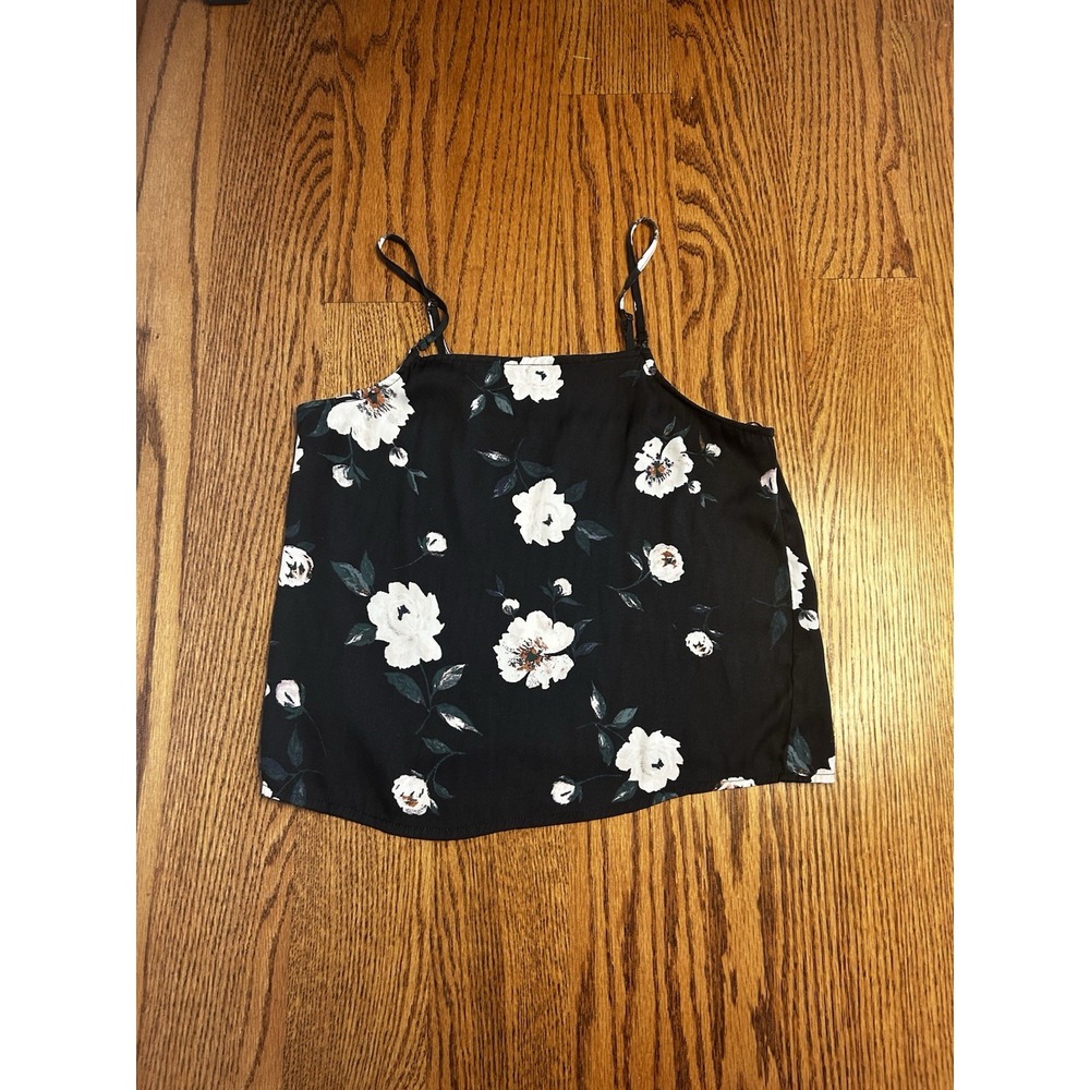 Kendall & Kylie Floral Cami Top XS Black White Spaghetti Strap Sheer Lightweight